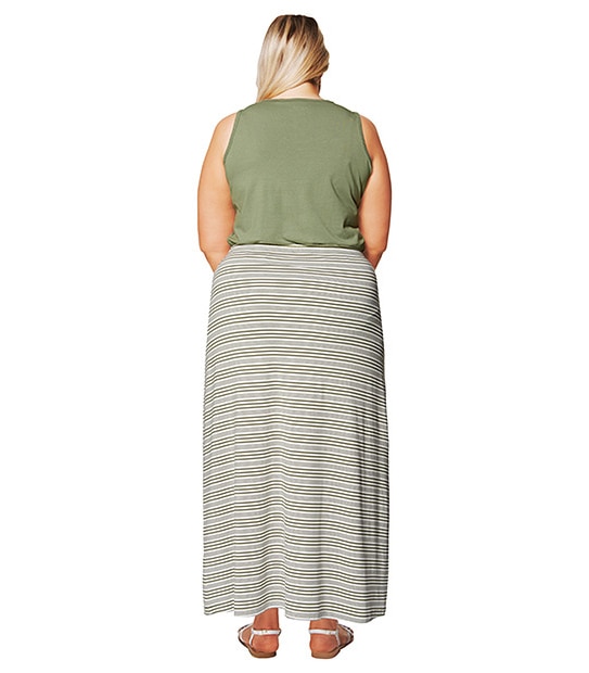 Belle Curve Stripe Maxi Skirt - Seaspray / White