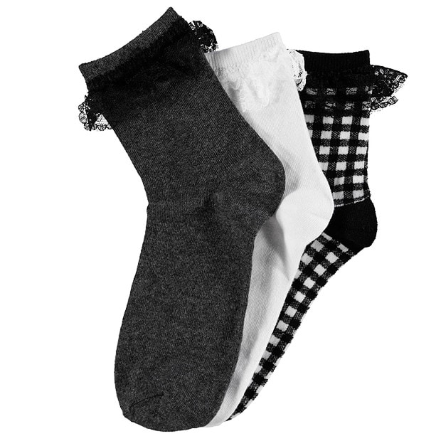 3 Pack Lace Trim Quarter Crew Socks 3 Pack Lace Trim Quarter Crew Socks