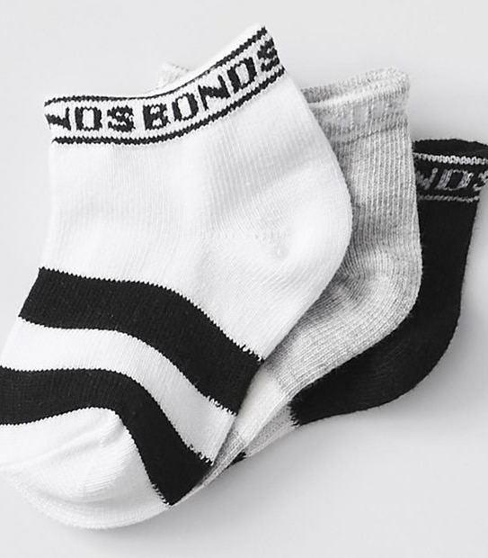 Bonds Baby Sportlet Socks 3 Pack - White/Grey/Black