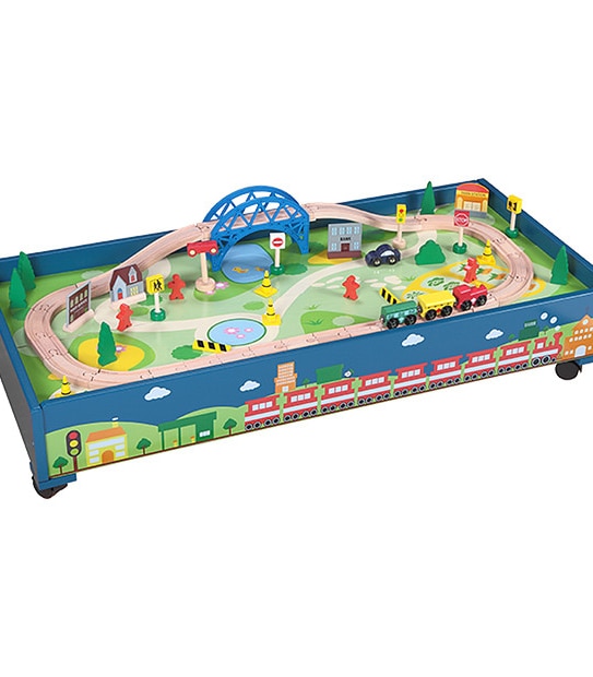 Young Ones 60 Piece Wooden Train Table With Wheels