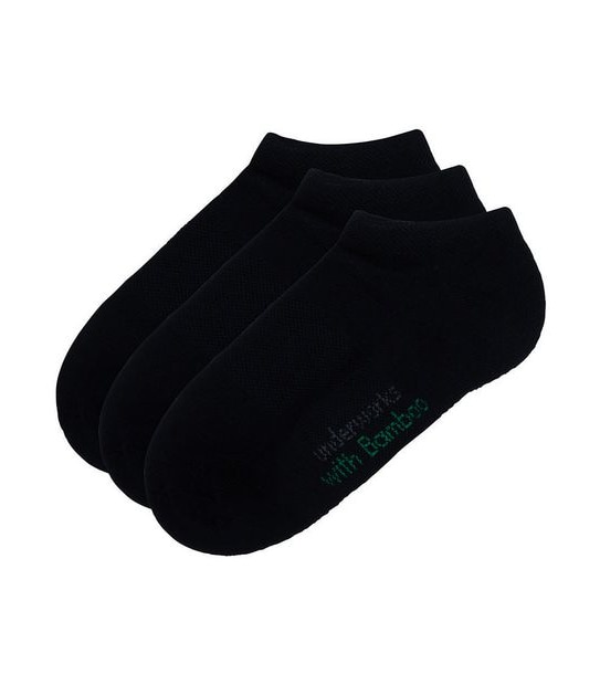 Underworks 3 Pack No Show Bamboo Sports Socks - Black