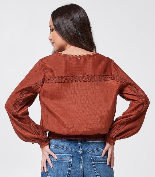 Dannii Minogue Petites Woven Ruched Lace Insert Top - Brown