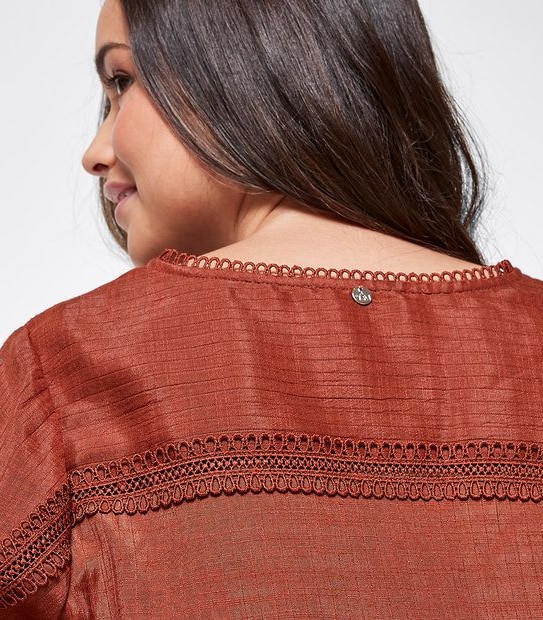 Dannii Minogue Petites Woven Ruched Lace Insert Top - Brown