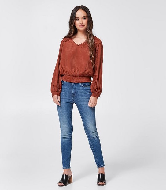 Dannii Minogue Petites Woven Ruched Lace Insert Top - Brown