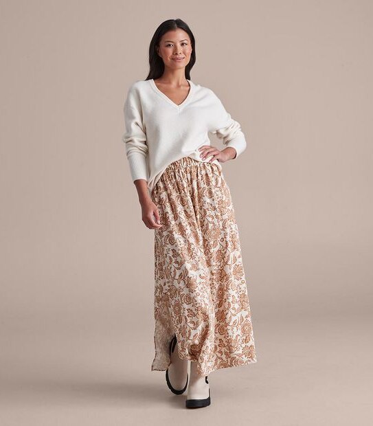 Linen Blend Skirt with Side Splits
