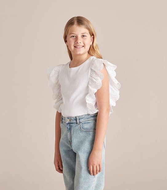 WX252489_01 S23 SS KNIT BRODERIE SLEEVE TOP WHITE