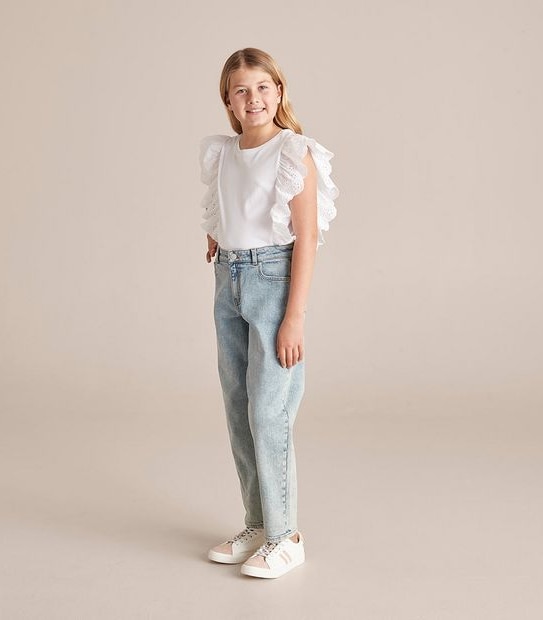 WX252489_01 S23 SS KNIT BRODERIE SLEEVE TOP WHITE