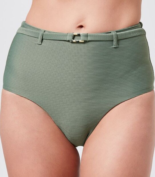 Lily Loves High Cut Bikini Briefs - Khaki Green Textured