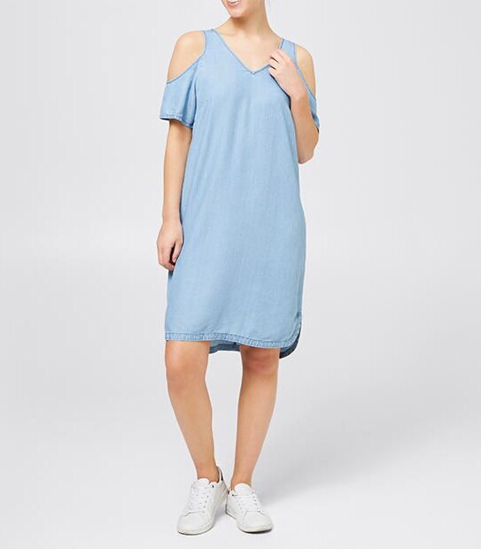 Chambray Cold Shoulder Dress