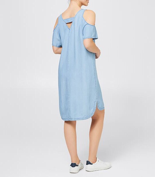Chambray Cold Shoulder Dress