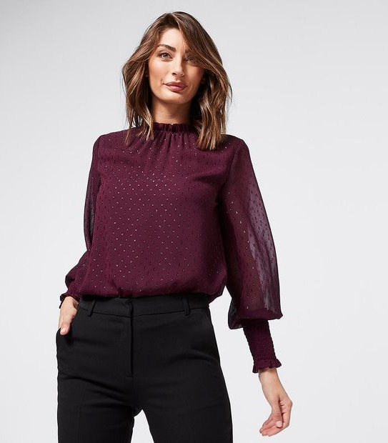Preview Luxe Dobby High Neck Top - Burgundy Fig