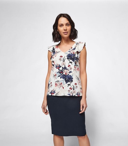 Preview Flutter Sleeve Shell Top - Coral Floral