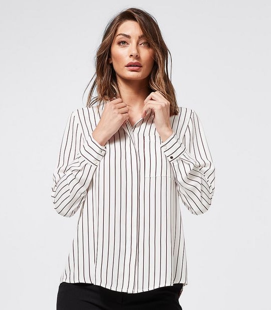 Preview Striped Relaxed Shirt - Ivory/Fig Brown