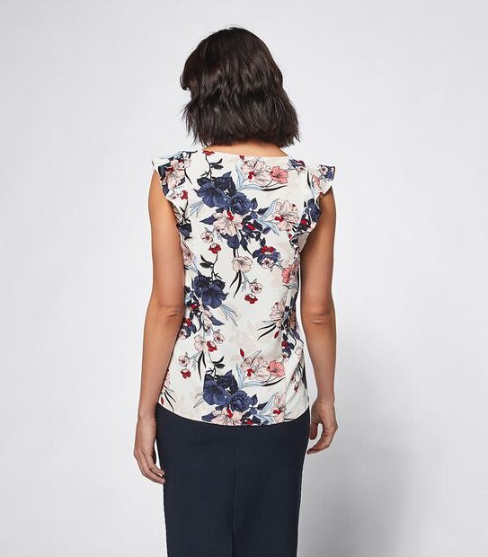 Preview Flutter Sleeve Shell Top - Coral Floral
