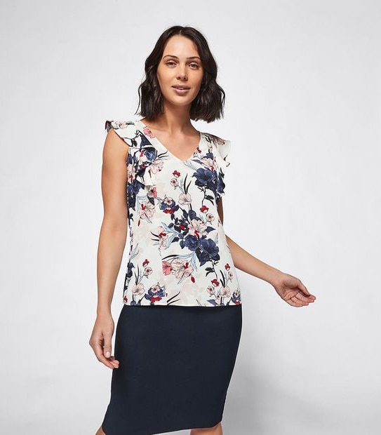 Preview Flutter Sleeve Shell Top - Coral Floral