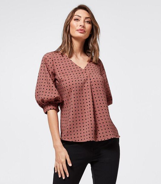 Preview Elbow Length Sleeve Shell Top - Blush Rose Pink Spot 