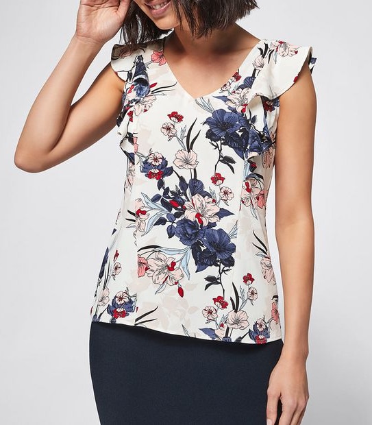 Preview Flutter Sleeve Shell Top - Coral Floral