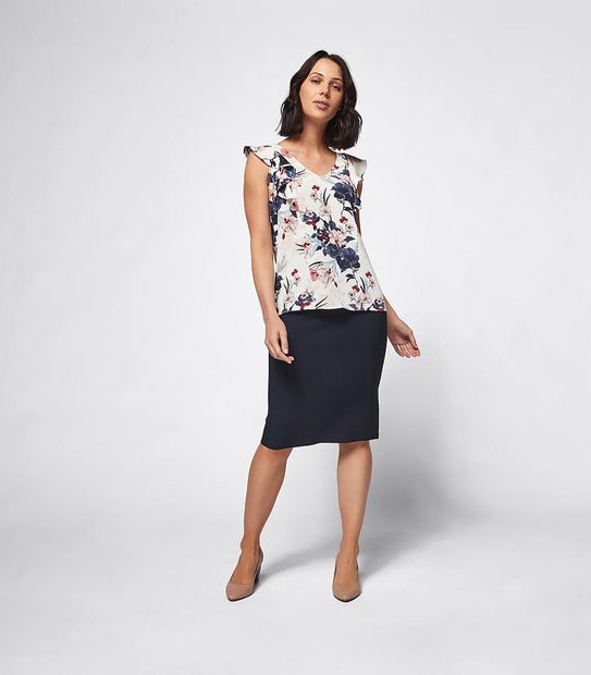 Preview Flutter Sleeve Shell Top - Coral Floral