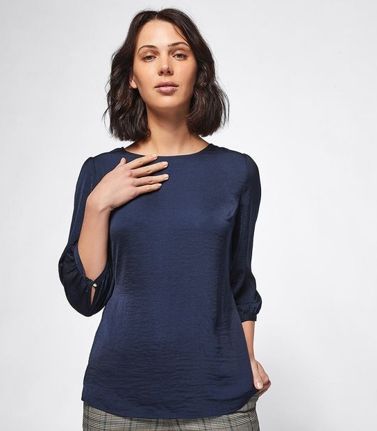 Preview Hammered Satin Shell Top - Midnight Blue