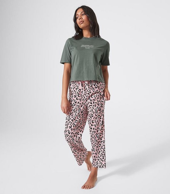 Lily Loves Slogan Sleep T-Shirt - Khaki Green Avo Club