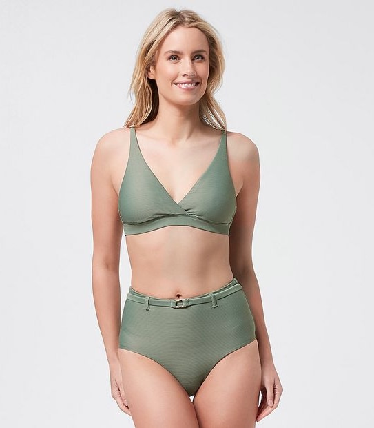 Lily Loves High Cut Bikini Briefs - Khaki Green Textured