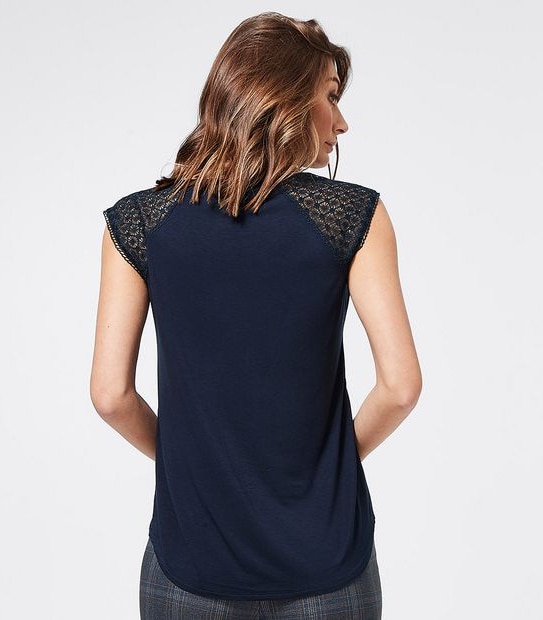 Preview Lace Sleeve Shell Top - Navy Blue