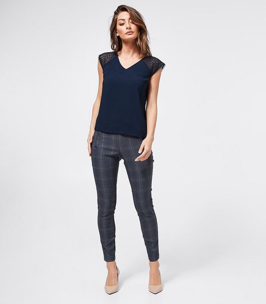 Preview Lace Sleeve Shell Top - Navy Blue