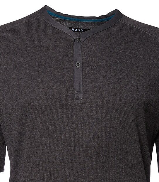Men's Maxx Short Sleeve Rib Henley Sleep Top - Charcoal