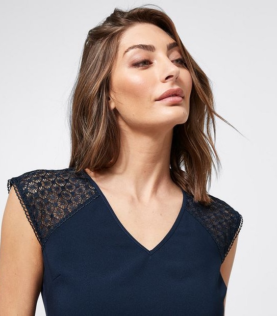 Preview Lace Sleeve Shell Top - Navy Blue
