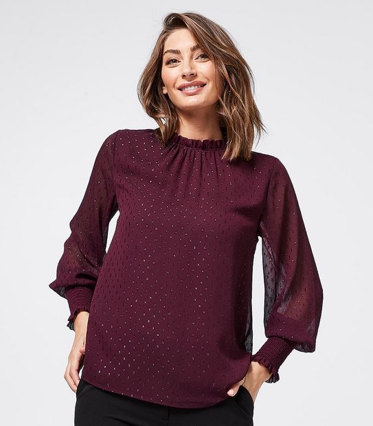 Preview Luxe Dobby High Neck Top - Burgundy Fig