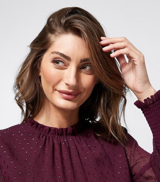 Preview Luxe Dobby High Neck Top - Burgundy Fig