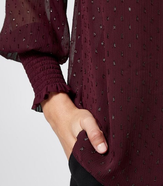 Preview Luxe Dobby High Neck Top - Burgundy Fig