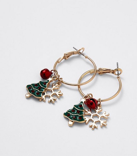 Merry Xmas Charm Hoop Earrings - Gold 