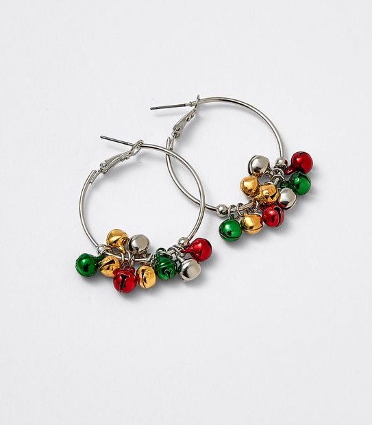 Jingle Bell Hoop Earrings - Silver 