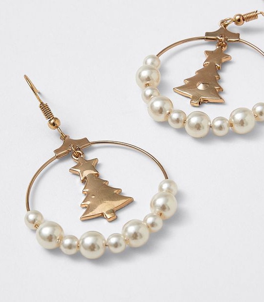 Pearl Xmas Earrings - Gold 