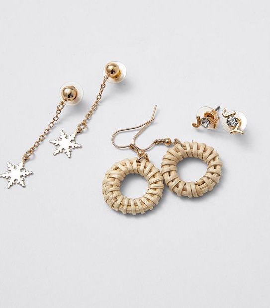 3 Pack Snowflake Earrings - Gold 