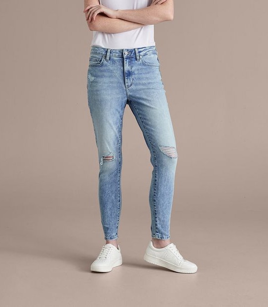 Sophie Skinny High Rise Ankle Length Distressed Jeans