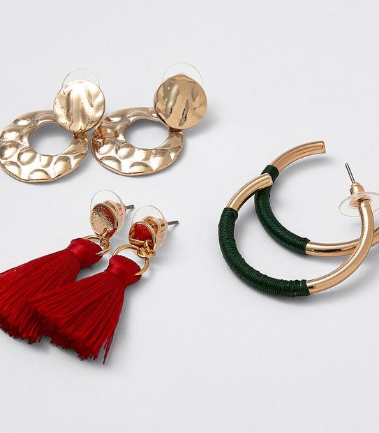 3 Pack Colours Of Xmas Earrings -  Gold 