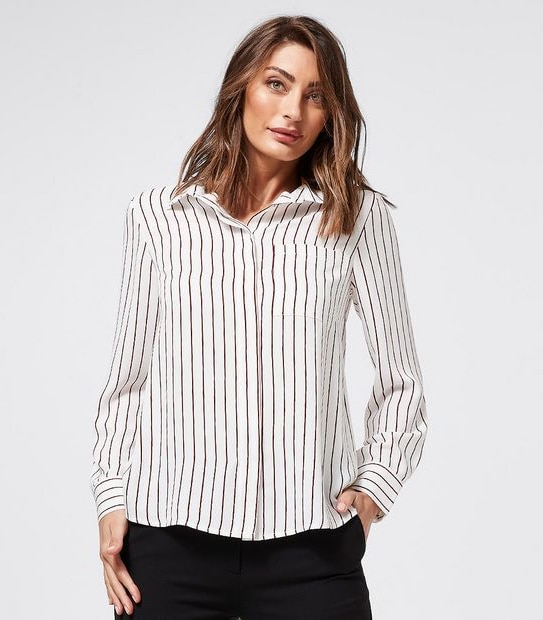 Preview Striped Relaxed Shirt - Ivory/Fig Brown