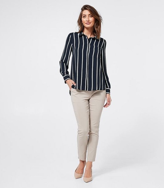 Preview Long Sleeve Relaxed Shirt - Navy Blue/White Stripe