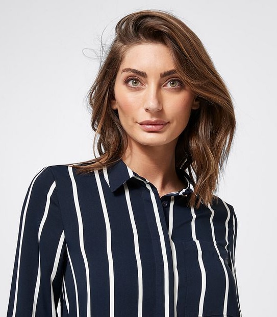Preview Long Sleeve Relaxed Shirt - Navy Blue/White Stripe