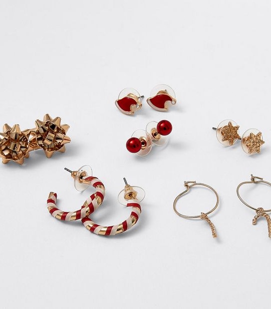6 Pack Merry Xmas Earrings - Gold 