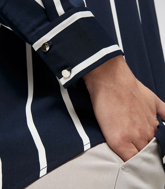 Preview Long Sleeve Relaxed Shirt - Navy Blue/White Stripe