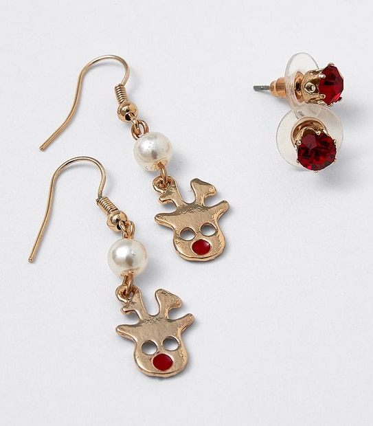 2 Pack Reindeer Earrings - Gold 