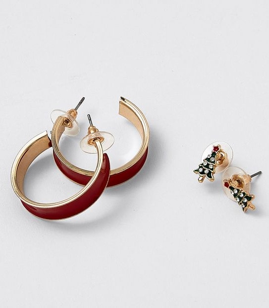 2 Pack Tree and Hoop Earrings - Gold 