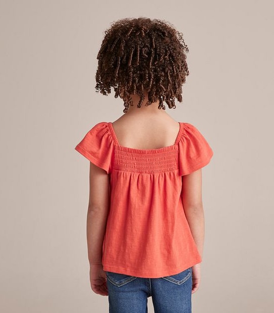 SE252934_03 FRILL SLEEVE SHIRRED NECK TANK RED