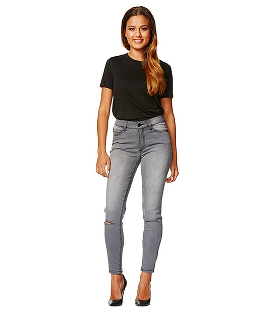 Dannii Minogue Petites 7/8 Ripped Jeans - Grey