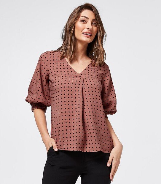 Preview Elbow Length Sleeve Shell Top - Blush Rose Pink Spot 