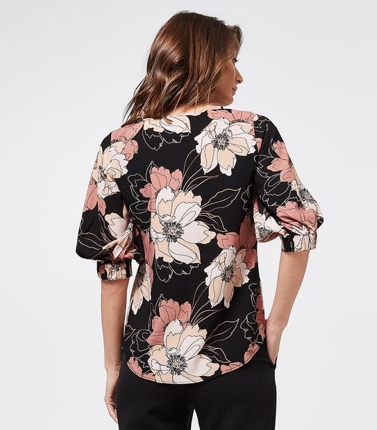 Preview Elbow Length Sleeve Shell Top - Pink Line Floral