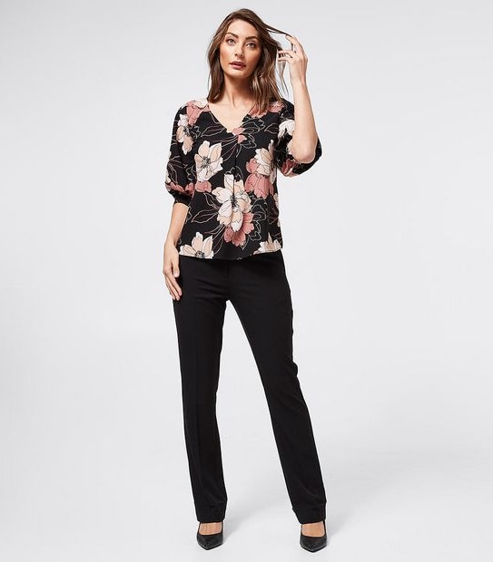 Preview Elbow Length Sleeve Shell Top - Pink Line Floral